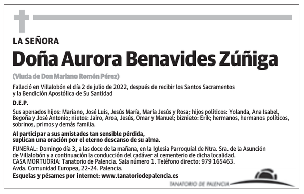 Doña Aurora Benavides Zúñiga