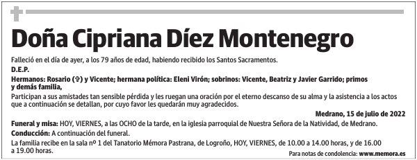 Doña  Cipriana  Díez  Montenegro