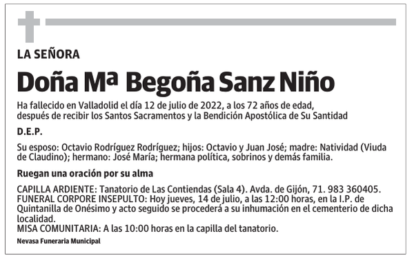 Doña Mª Begoña Sanz Niño