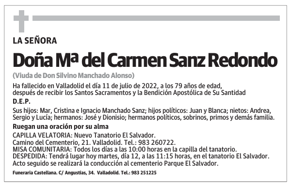 Doña Mª del Carmen Sanz Redondo