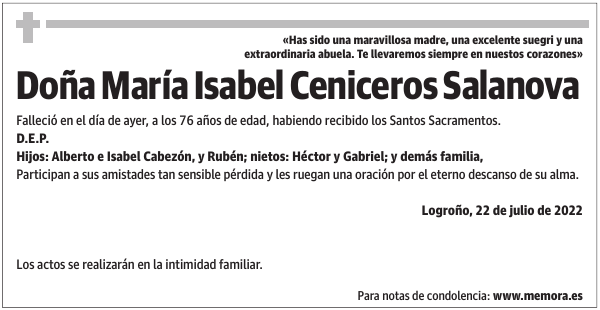 Doña  María  Isabel  Ceniceros  Salanova