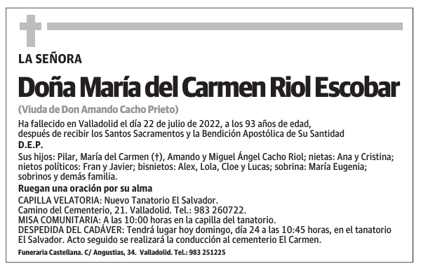 Doña María del Carmen Riol Escobar