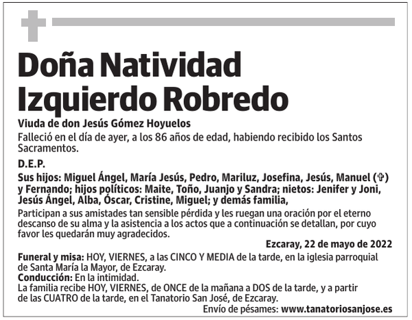 Doña  Natividad  Izquierdo  Robredo
