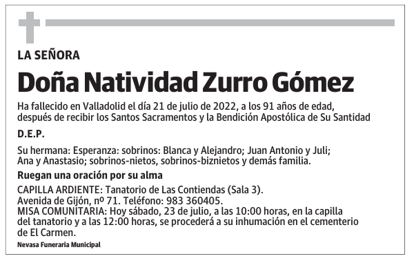 Doña Natividad Zurro Gómez