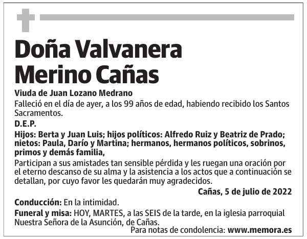 Doña  Valvanera  Merino  Cañas