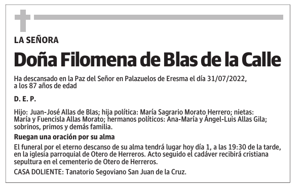 Doña Filomena de Blas de la Calle