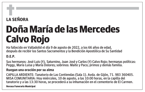 Doña María de las Mercedes Calvo Rojo