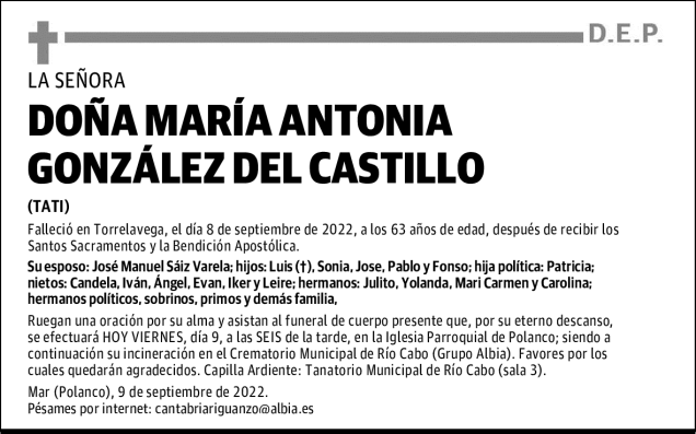 DOÑA MARÍA ANTONIA GONZÁLEZ DEL CASTILLO