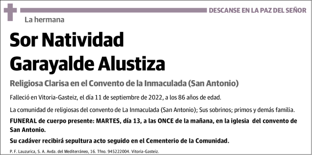 Sor  Natividad  Garayalde  Alustiza